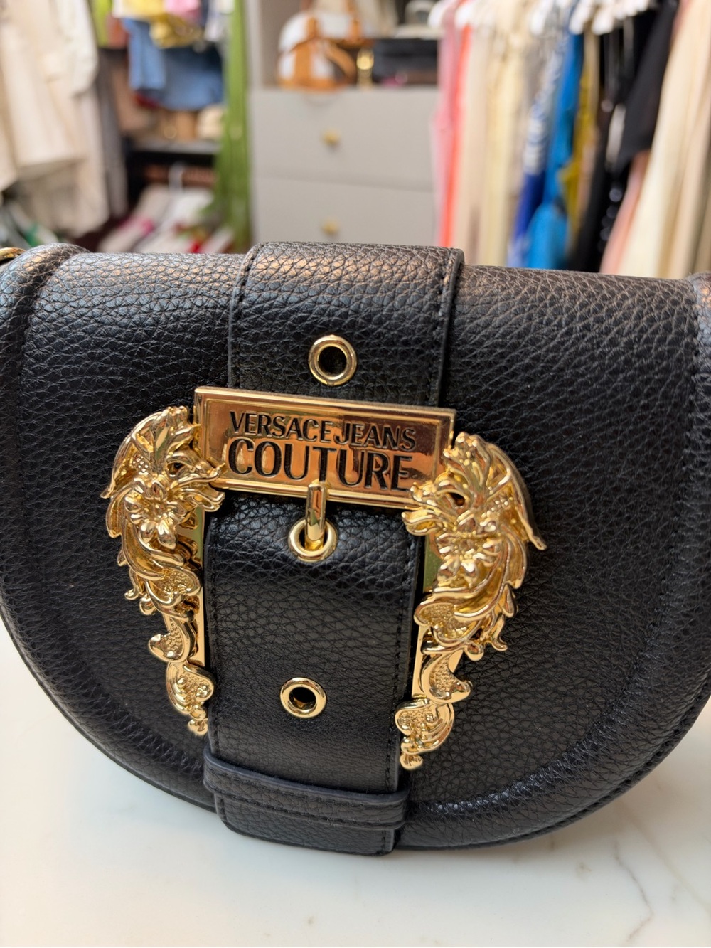 Versace Jeans Couture Black Leather Crossbody with Gold Crest Hardware - Picture 3 of 9